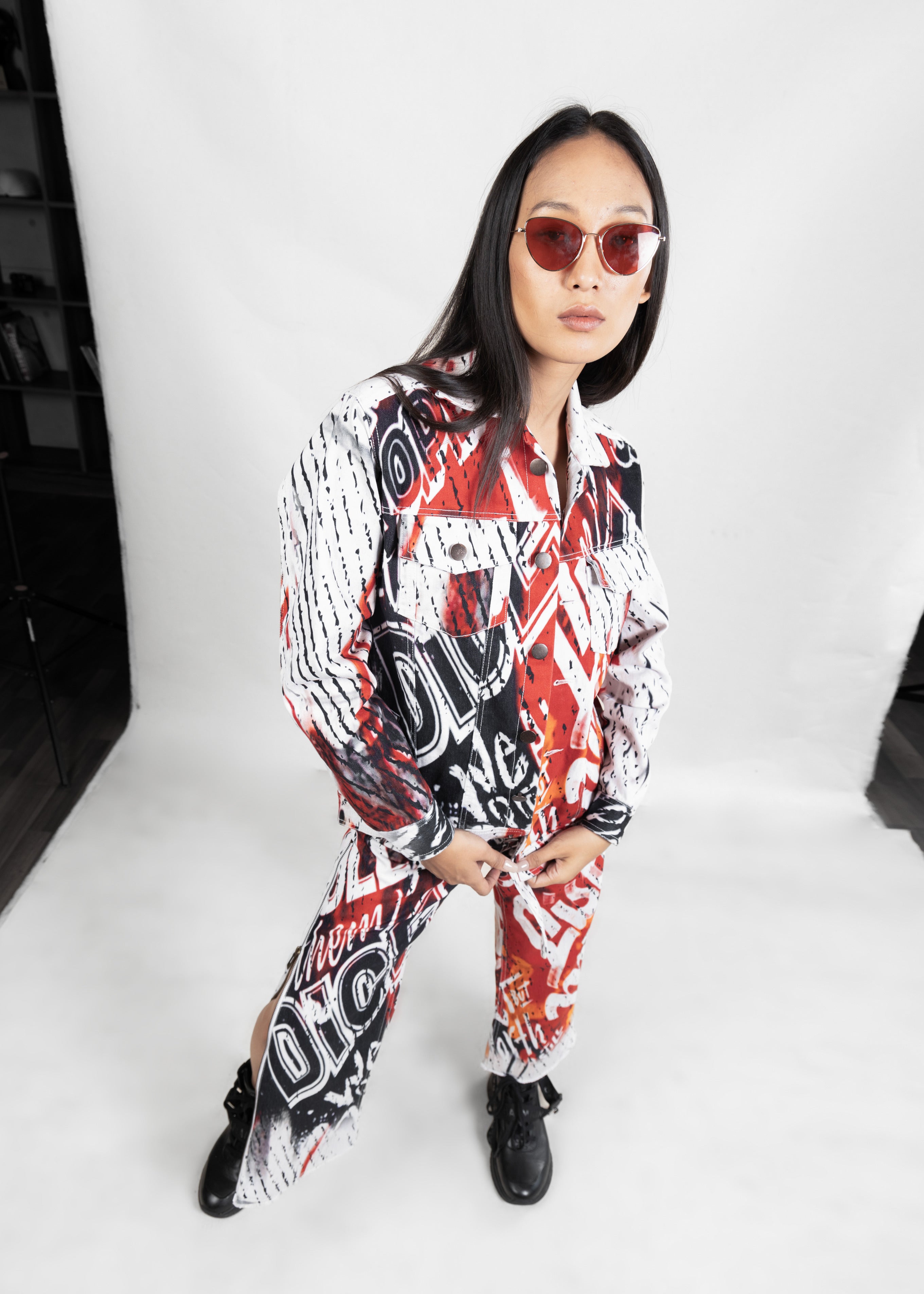 Red Pop Denim Jacket (Unisex)