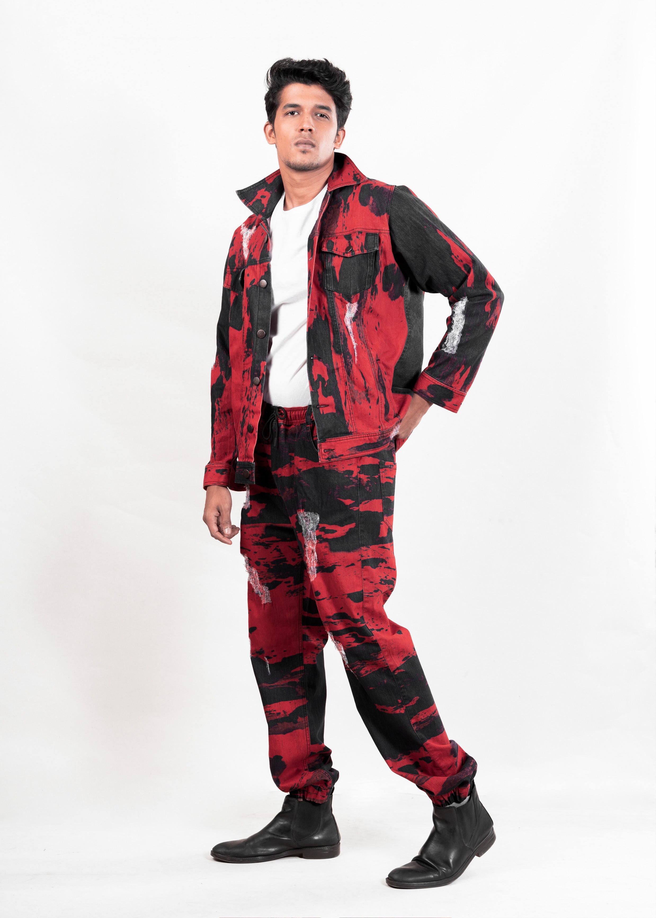 Fiery Red Denim Joggers (Unisex)