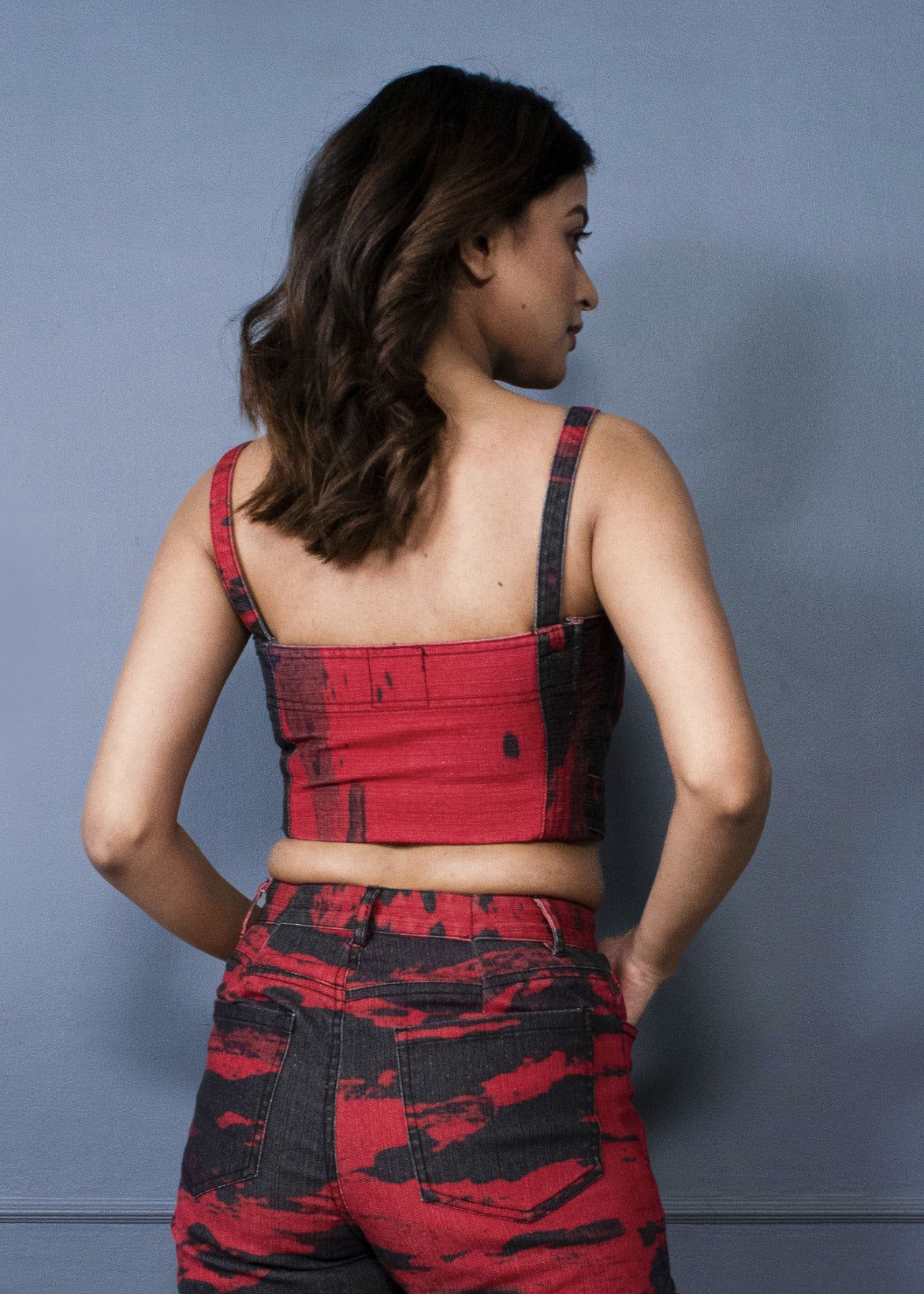 Fiery Red Denim Corset