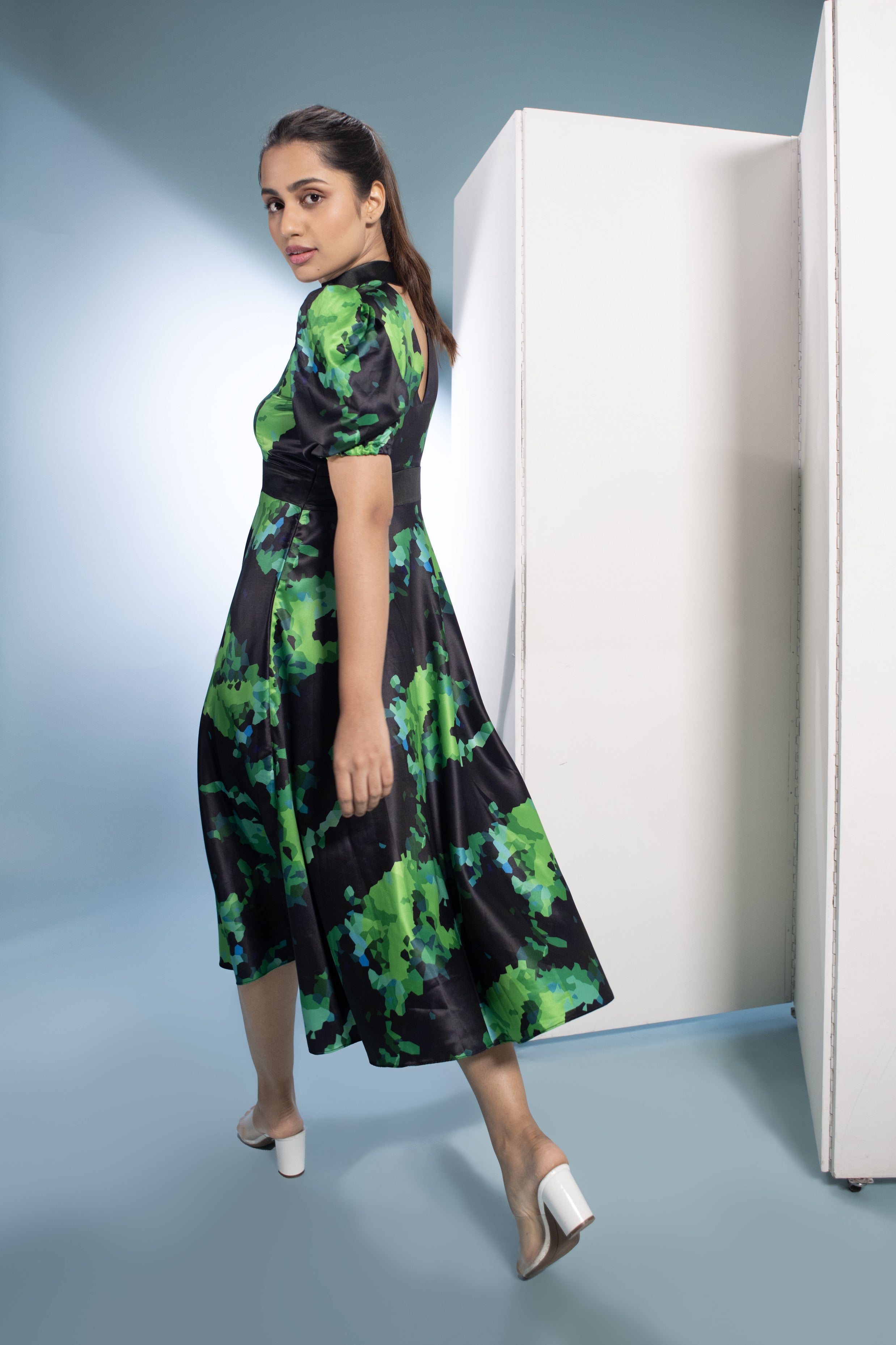 Green Animate Fit and Flare Dress
