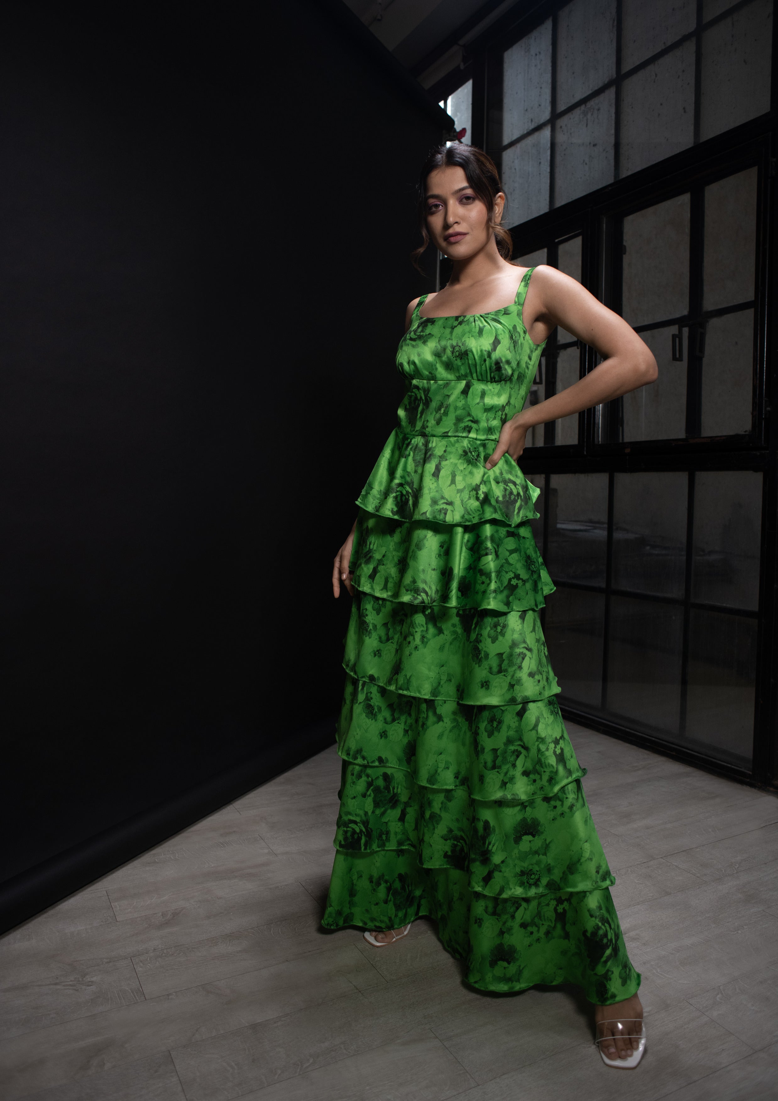 Green floral Tier Dress