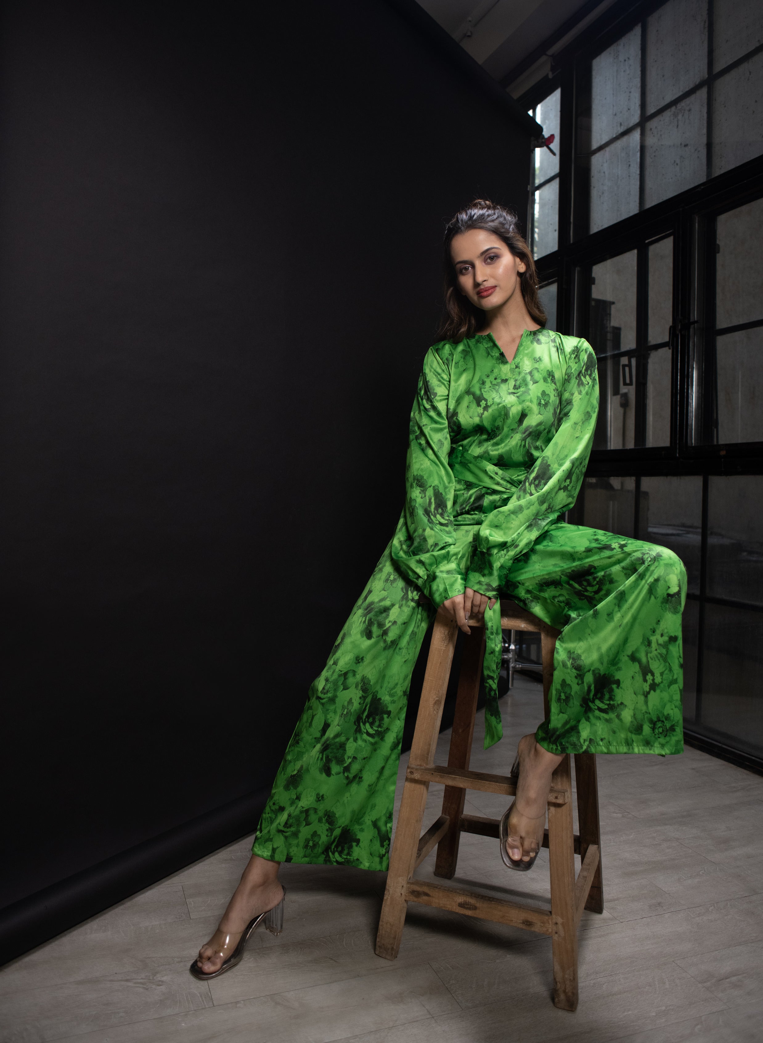 Green Floral Full sleeve jumpsuit