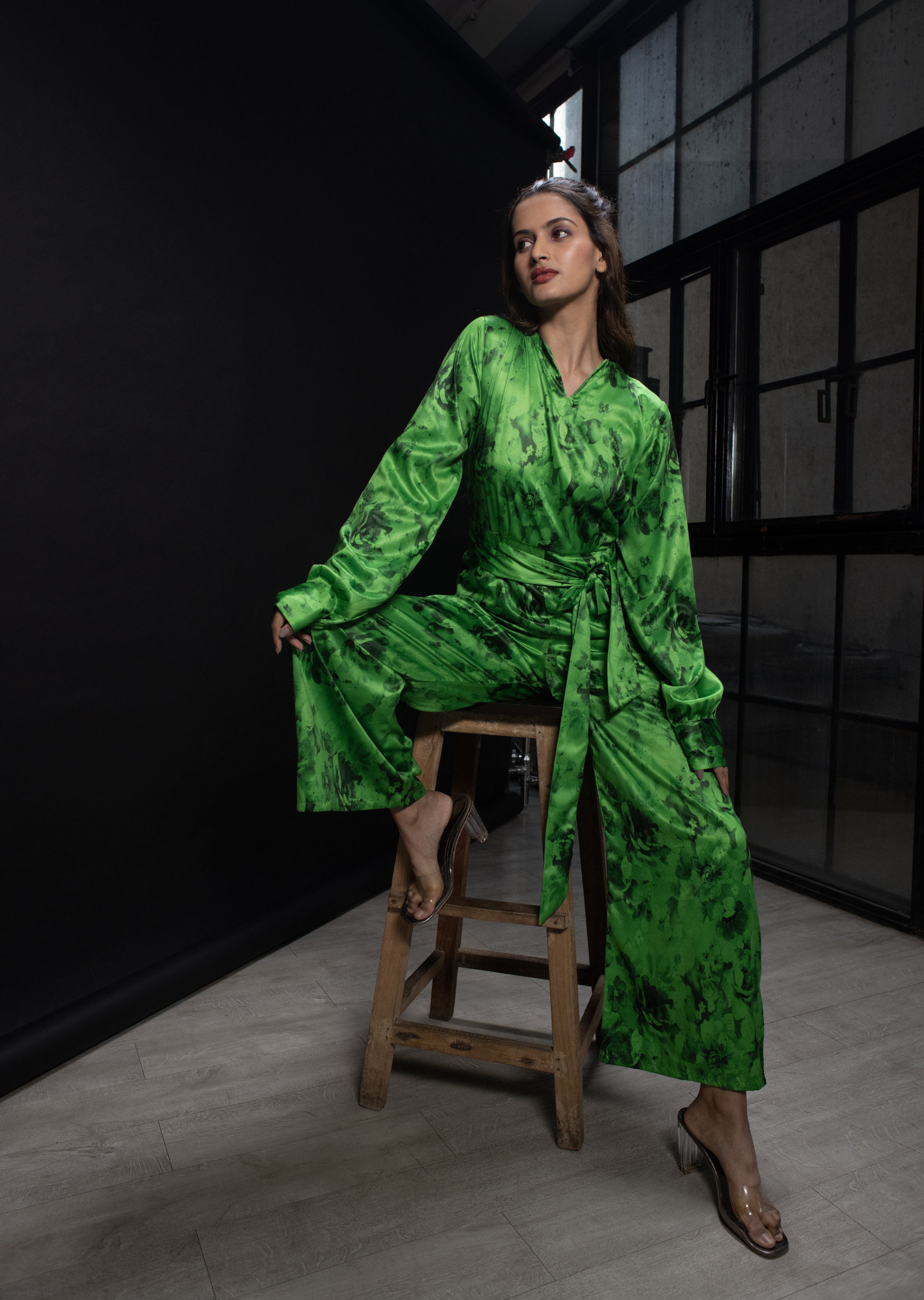 Green Floral Full sleeve jumpsuit