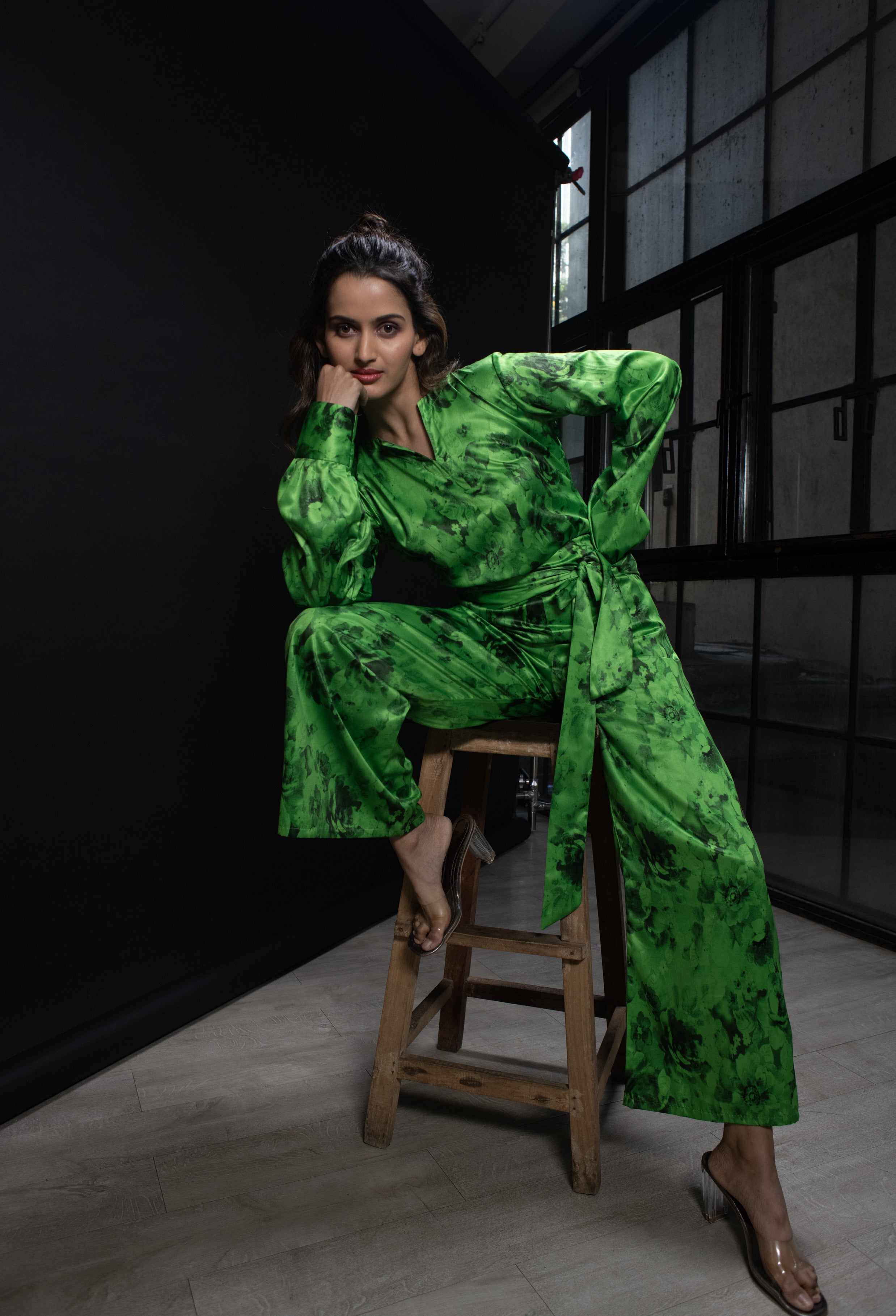 Green Floral Full sleeve jumpsuit