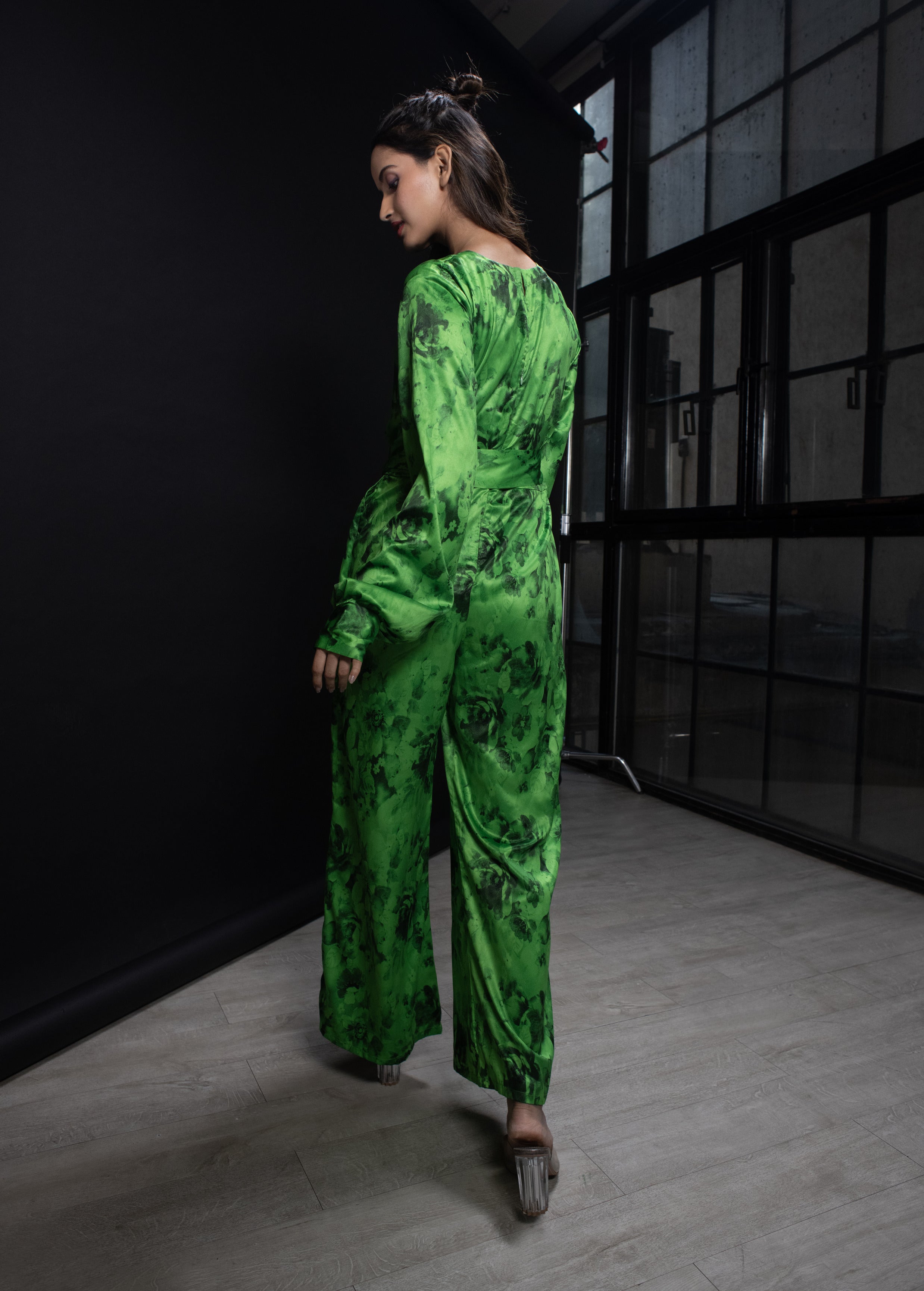 Green Floral Full sleeve jumpsuit