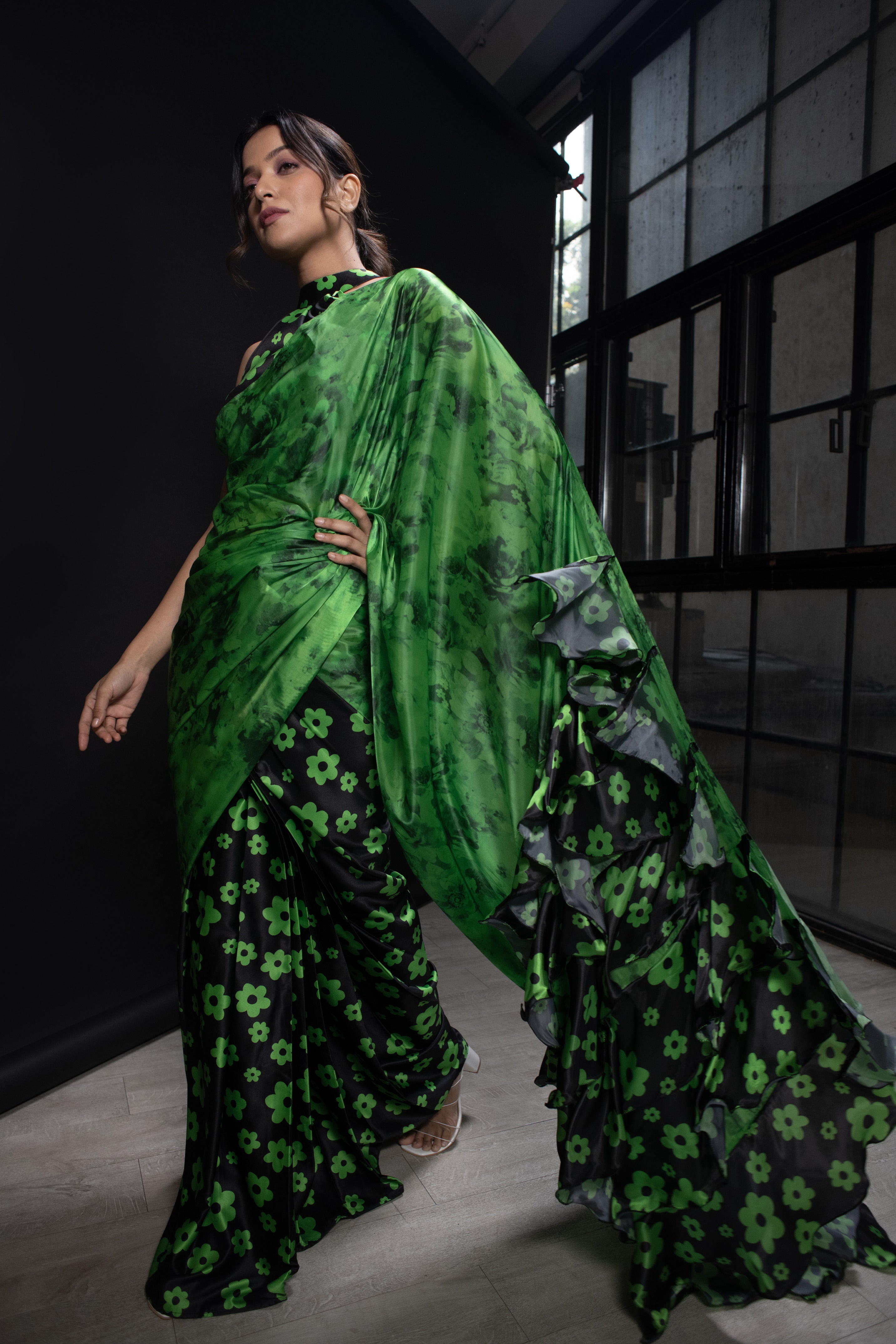 Green Floral Saree (Saree Only)