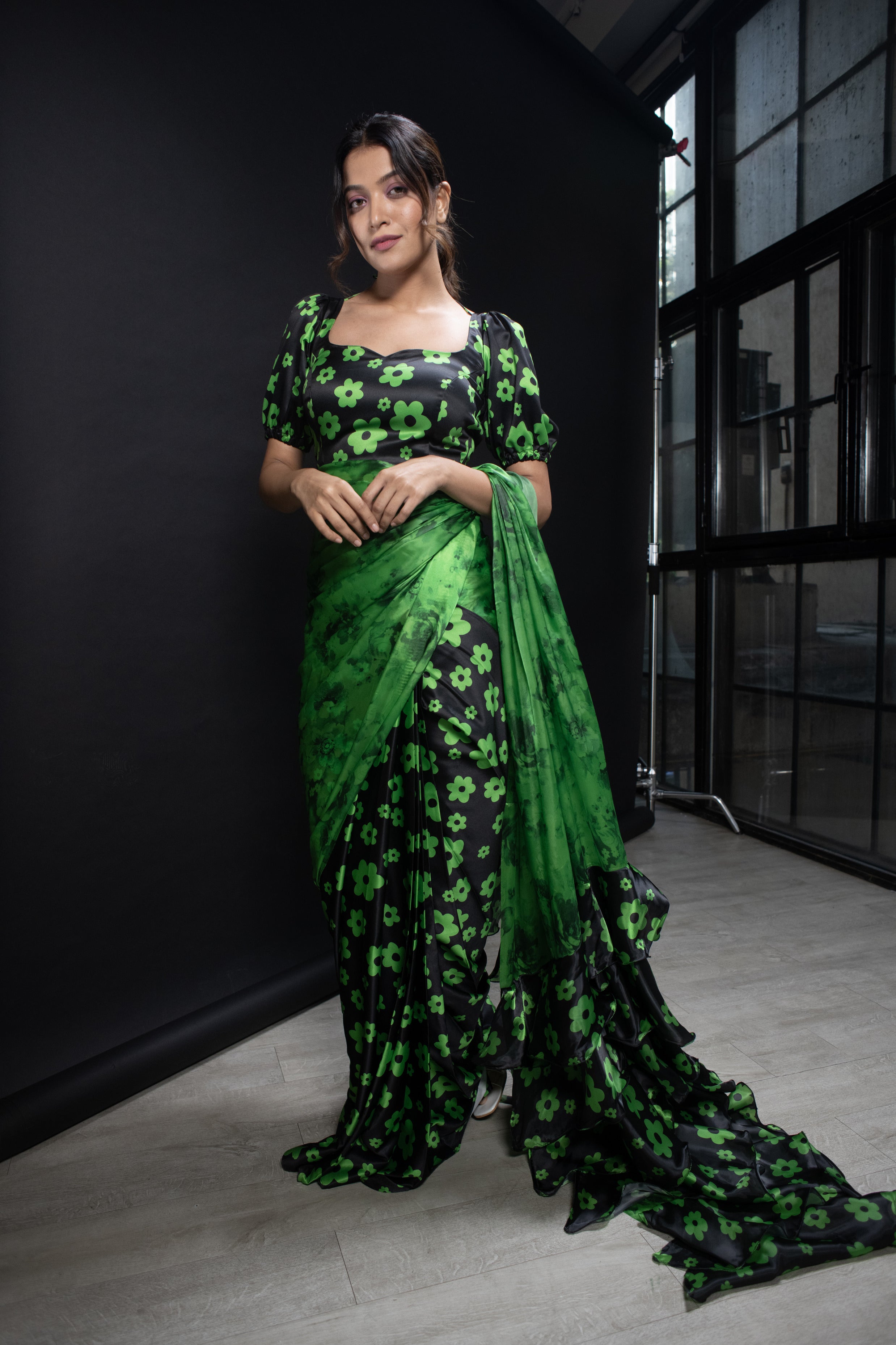 Green Floral Sweet heart blouse
