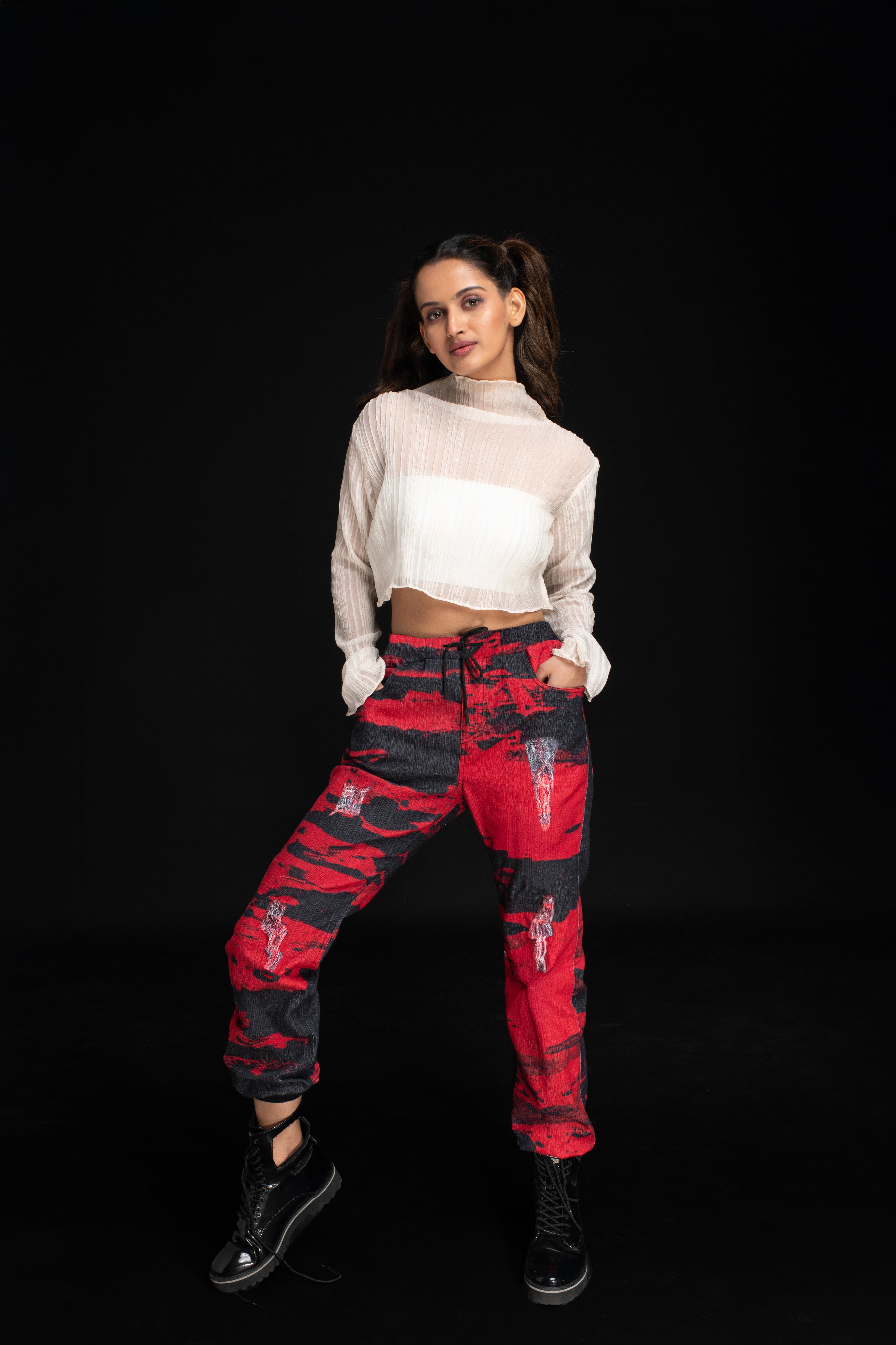 Fiery Red Denim Joggers (Unisex)