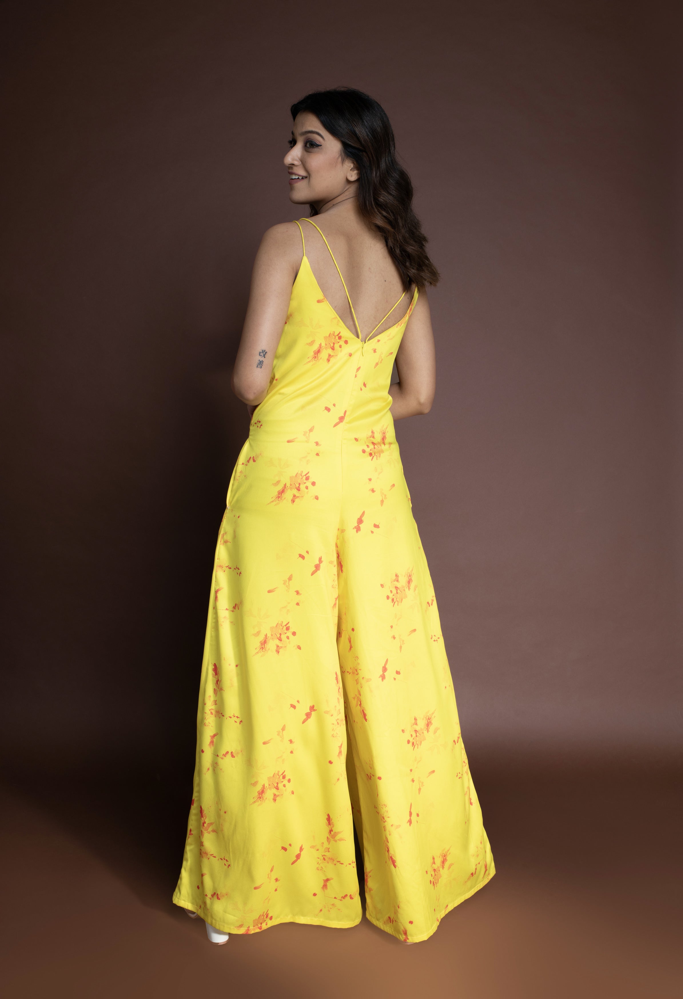 Orange Floral Slip on Jumpsuit