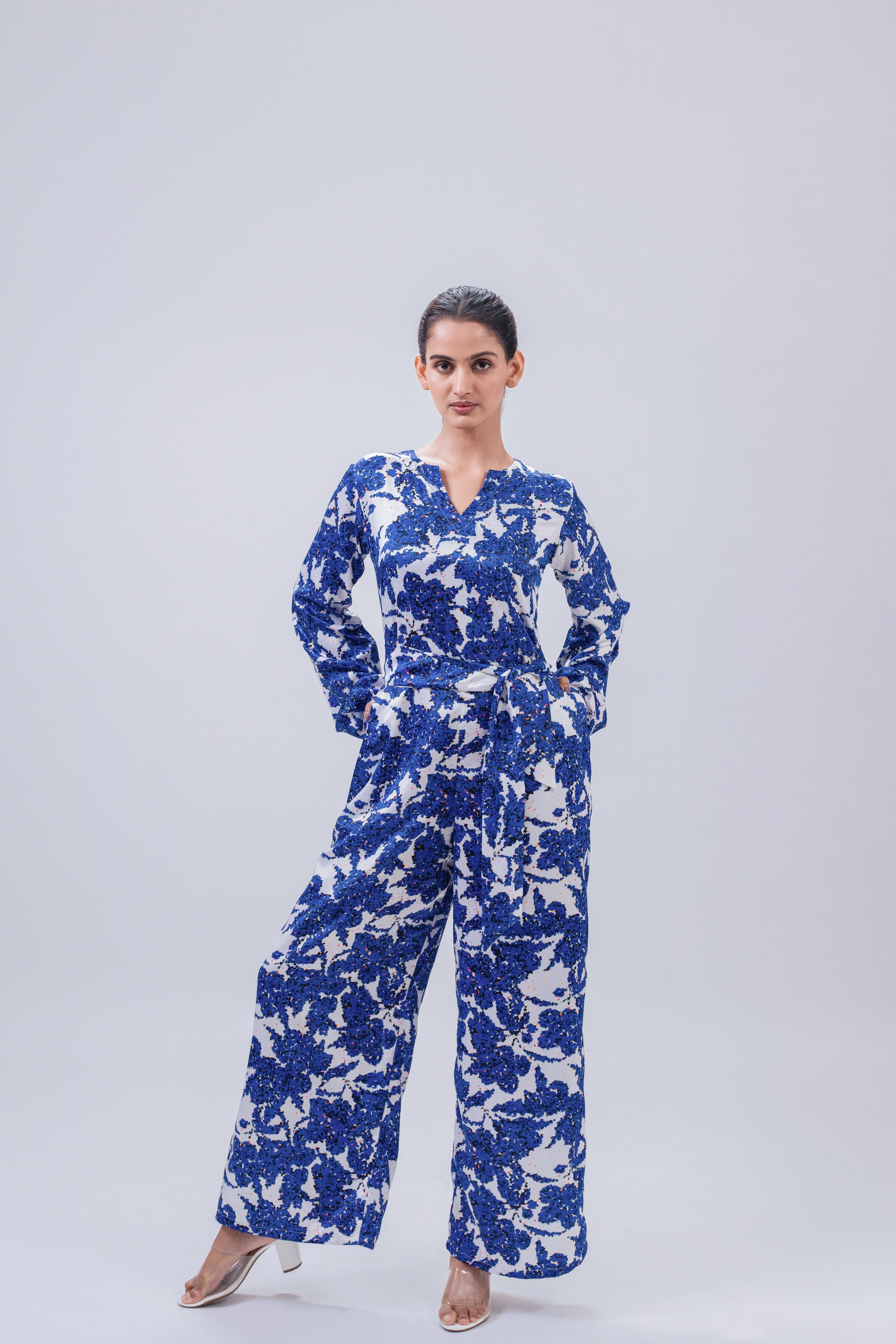 Blue Floral Full sleeve jumpsuit