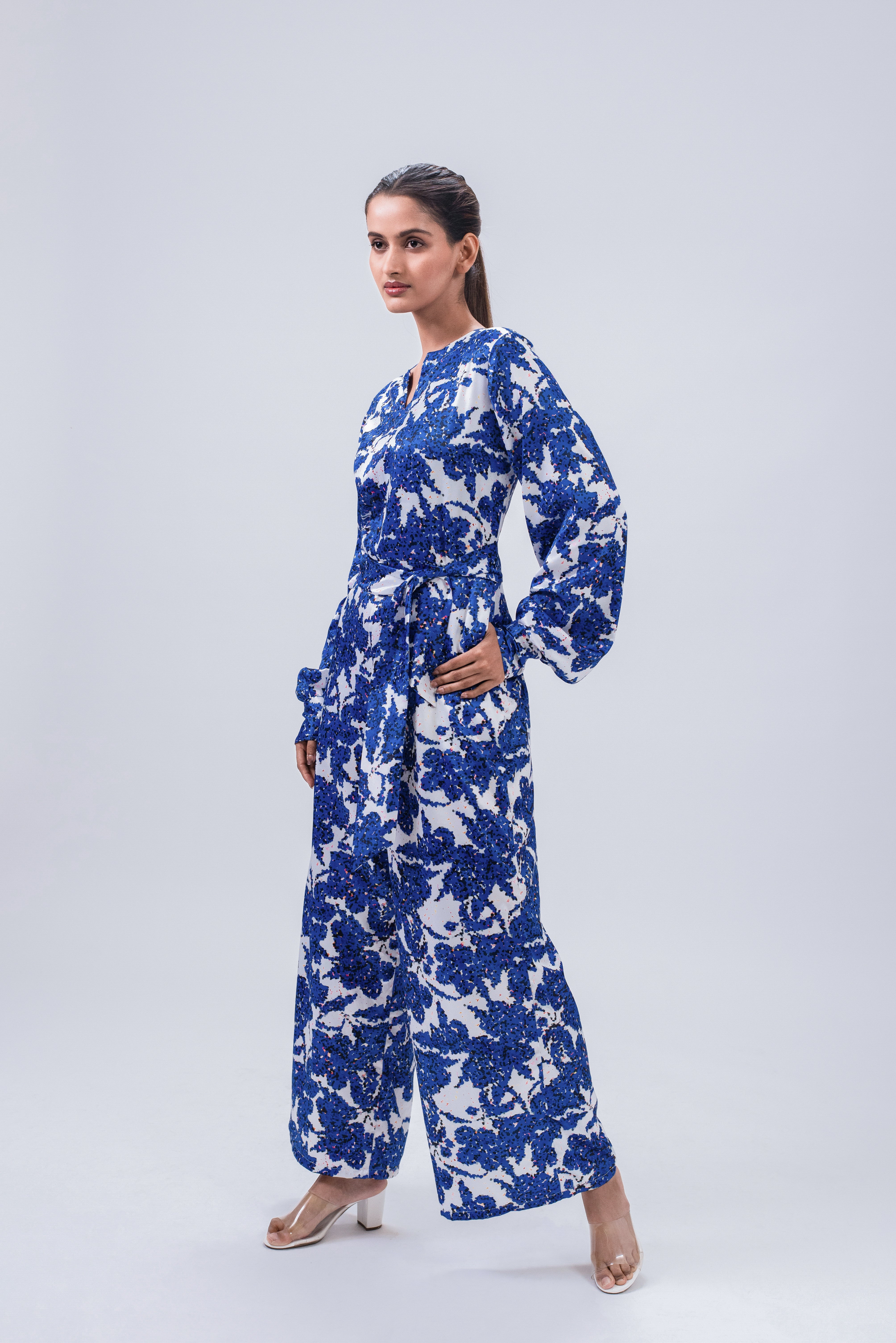 Blue Floral Full sleeve jumpsuit