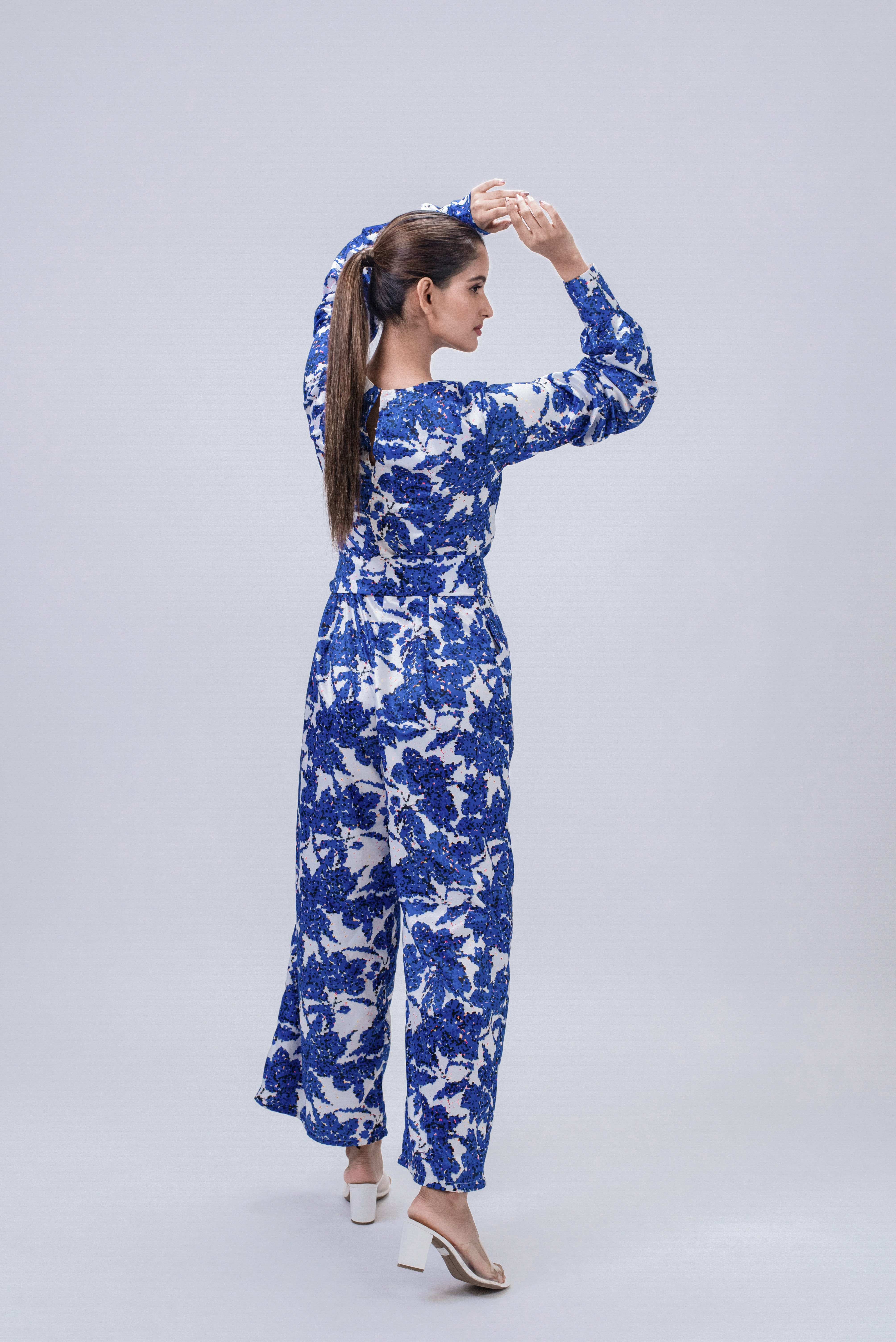 Blue Floral Full sleeve jumpsuit