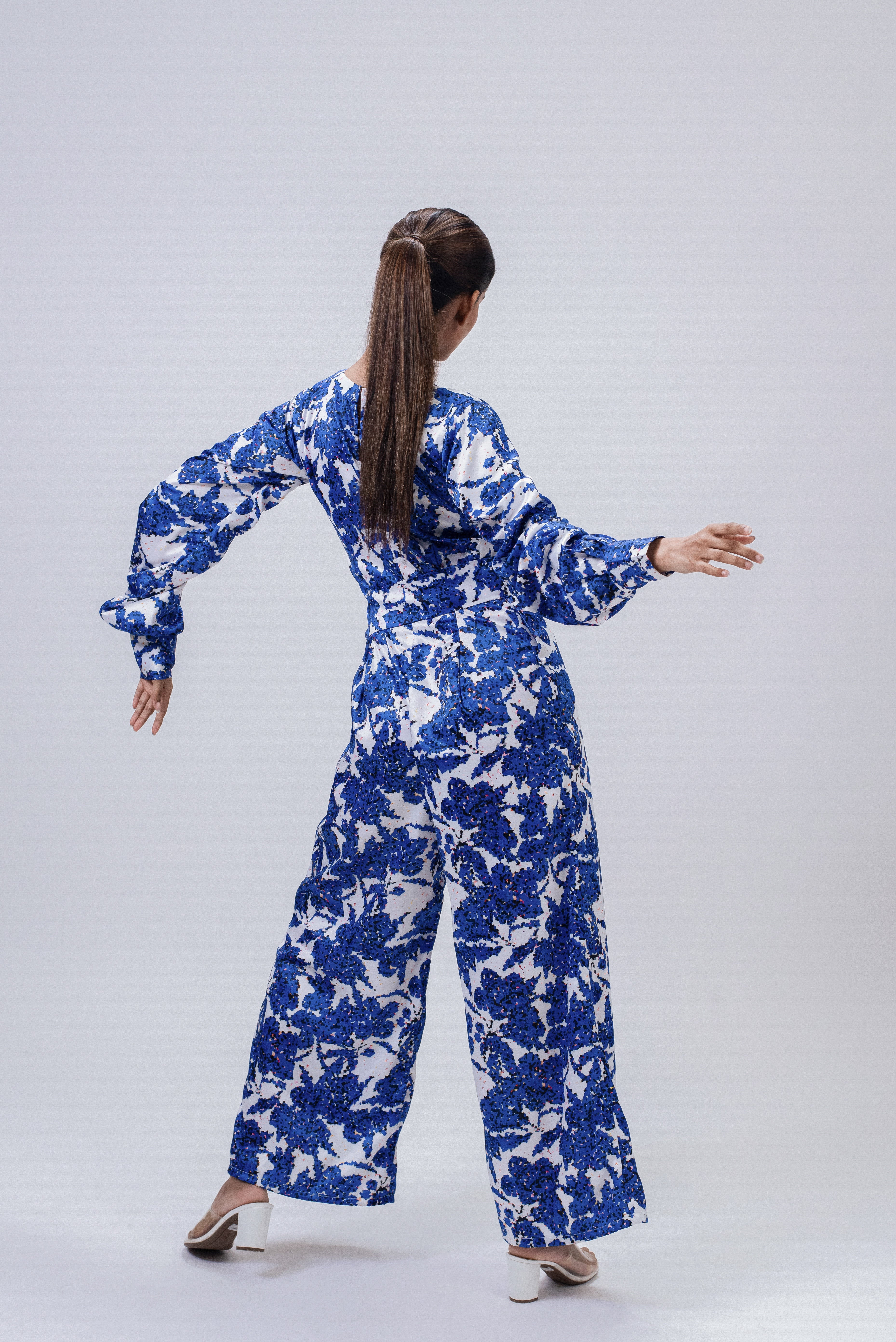 Blue Floral Full sleeve jumpsuit