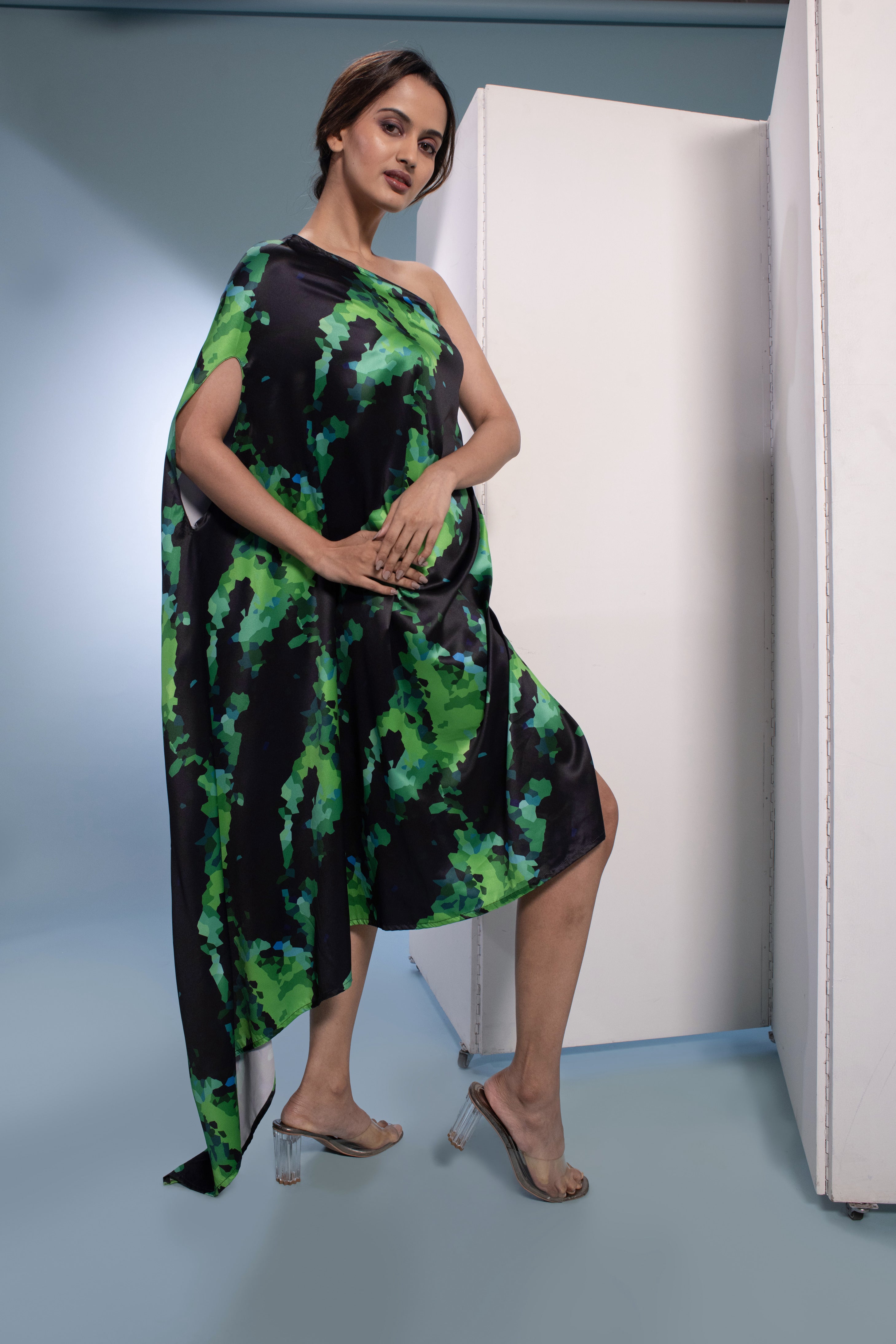 Green Animate Cross neck dress