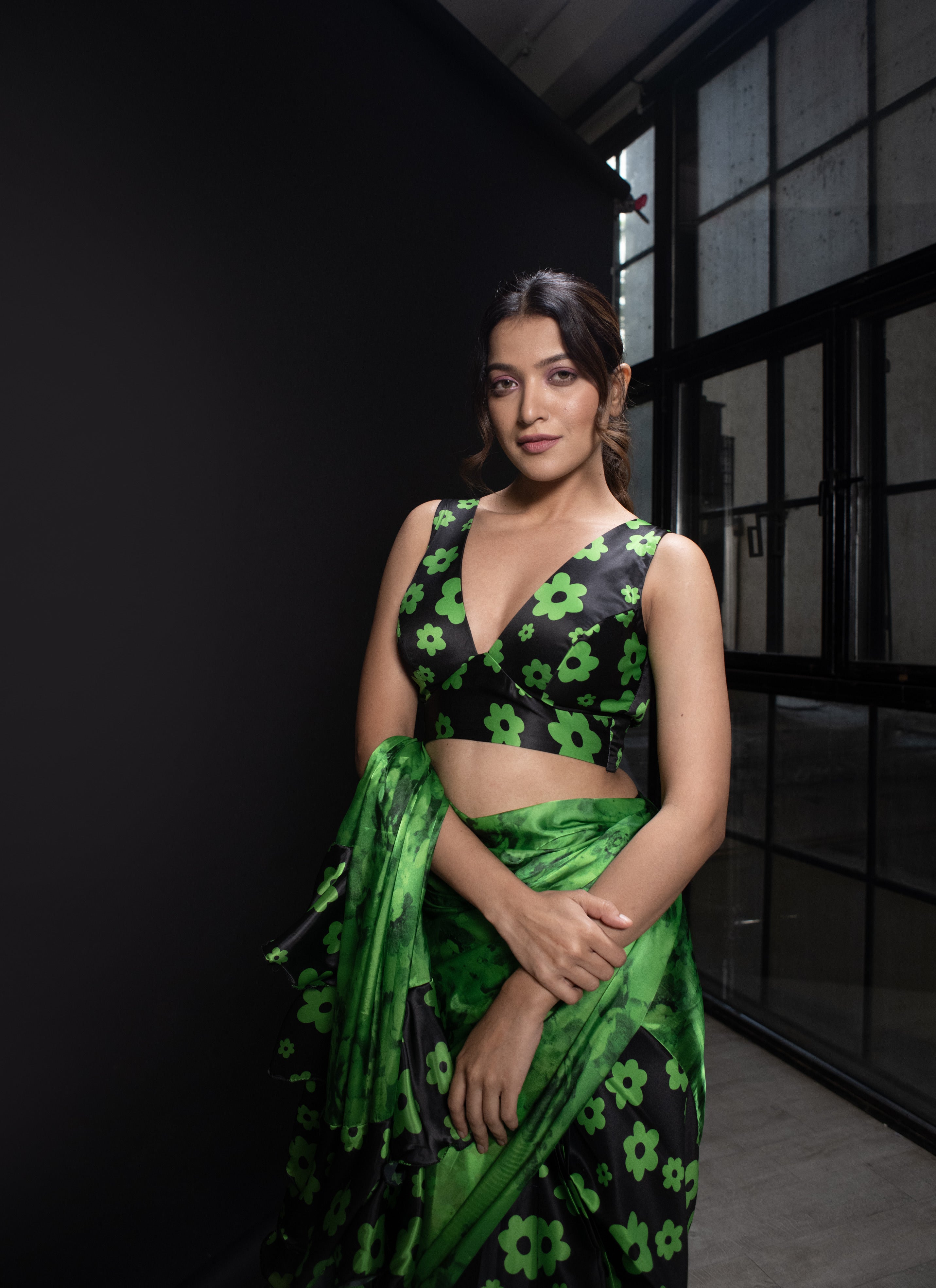 Green Floral Saree (Saree Only)