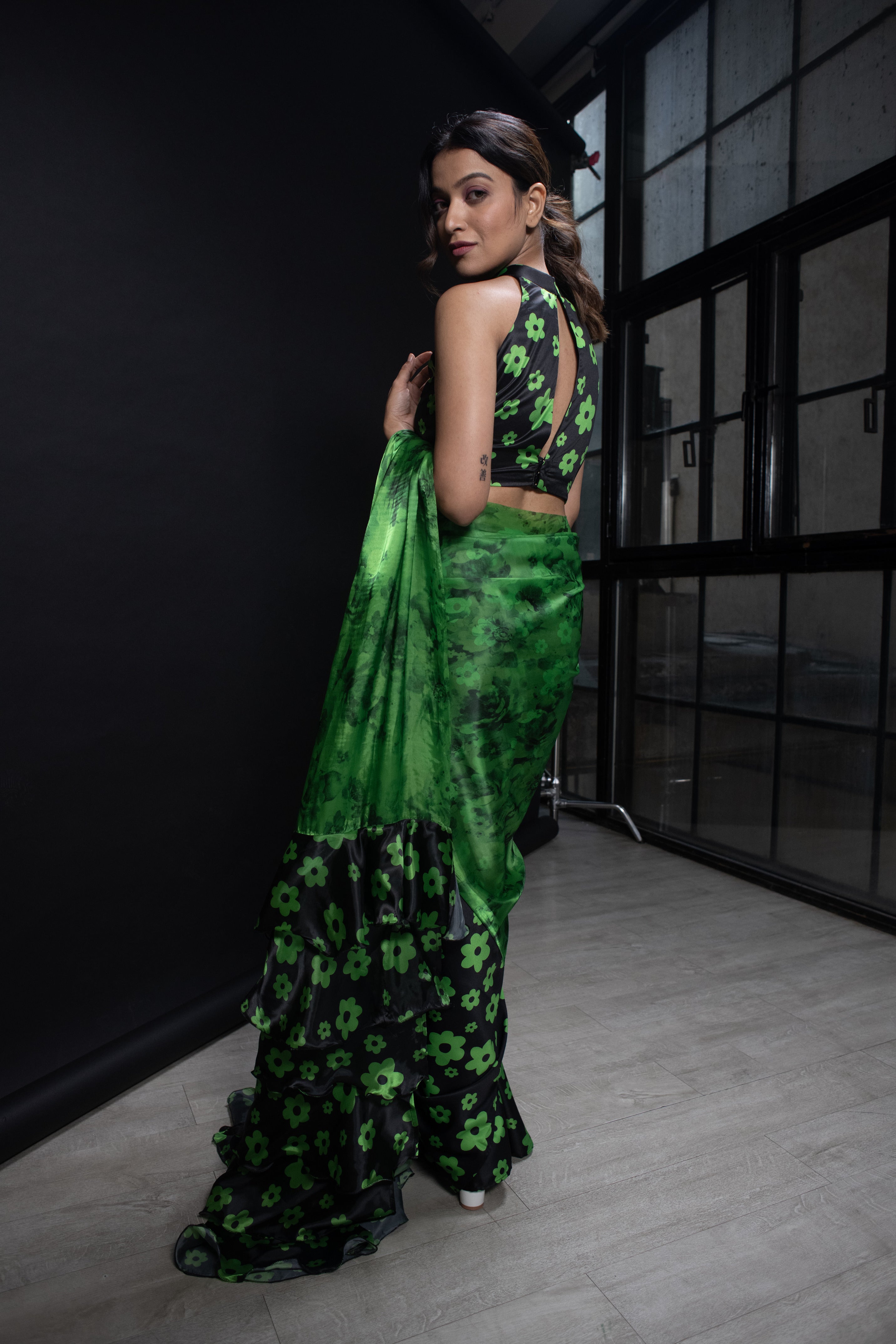 Green Floral Saree (Saree Only)