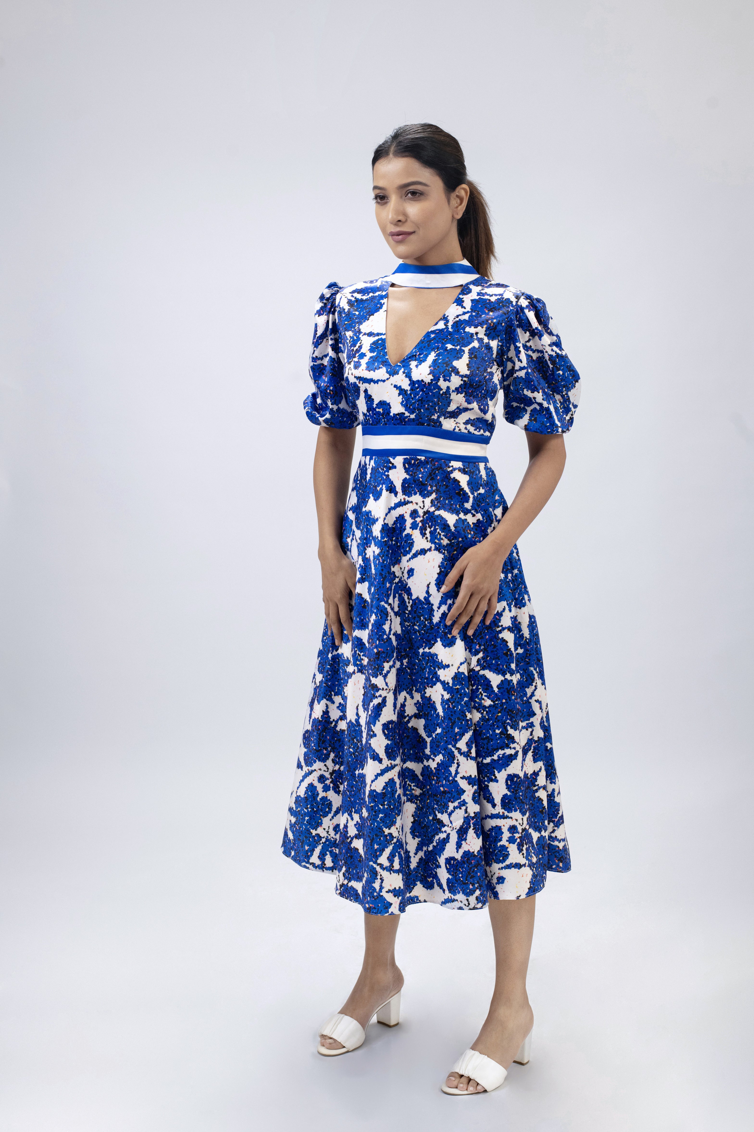 Blue Floral Fit & Flare Dress