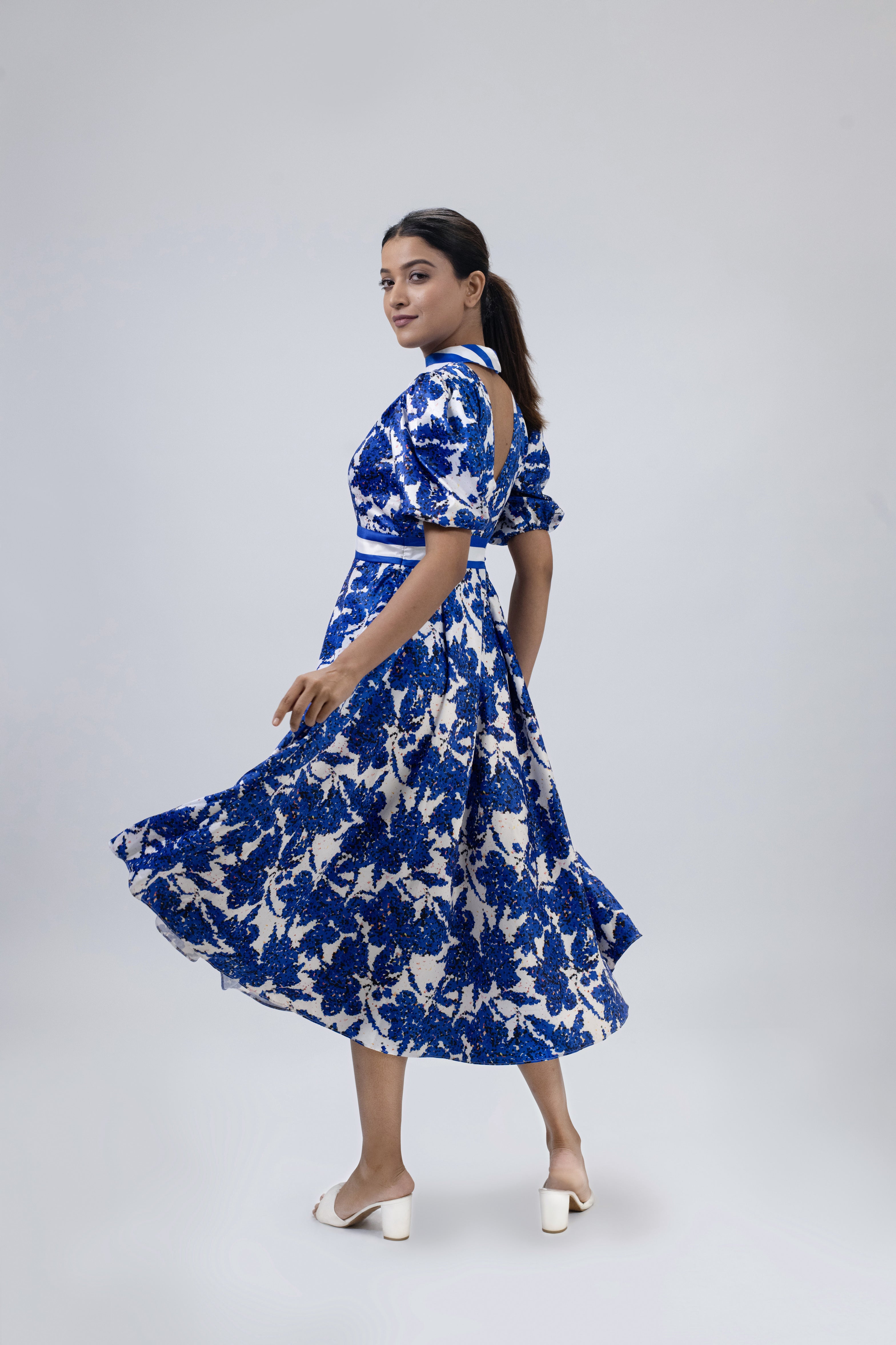 Blue Floral Fit & Flare Dress