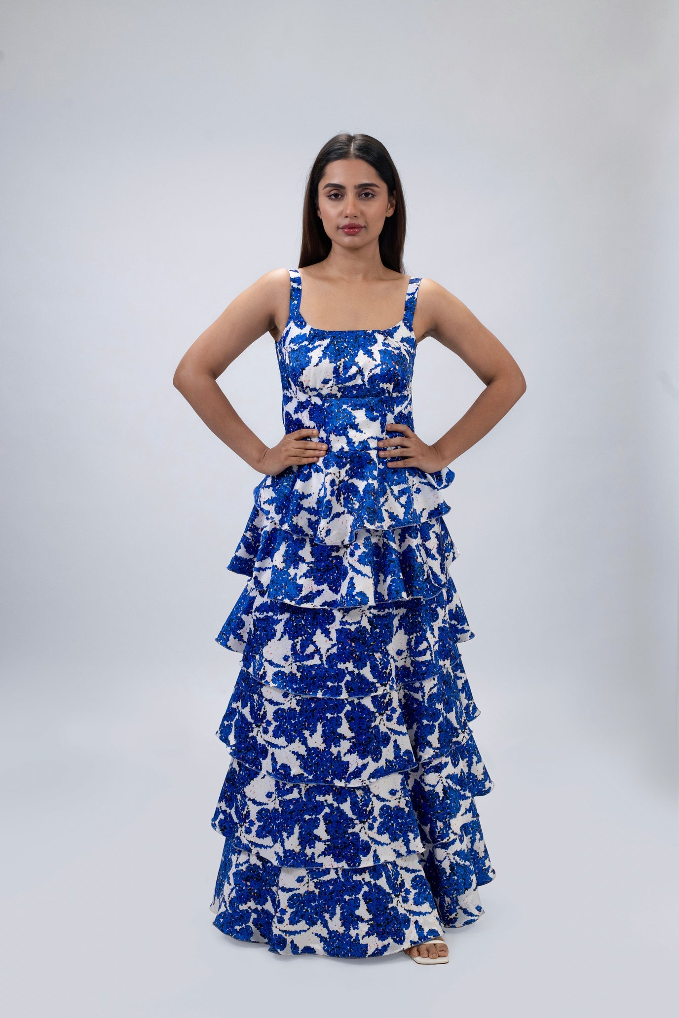 Blue Floral Tier Dress