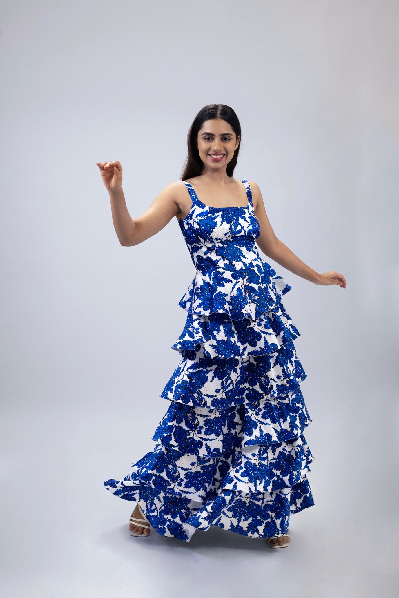 Blue Floral Tier Dress