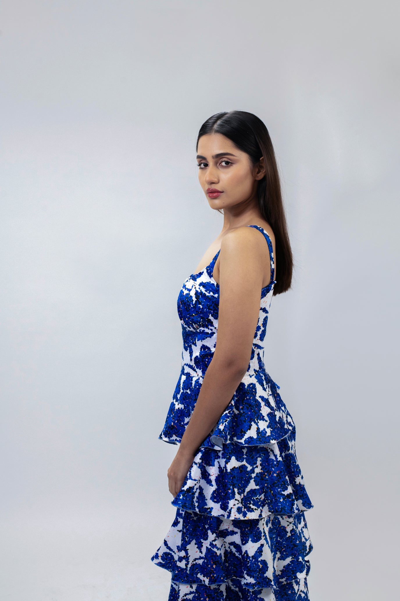 Blue Floral Tier Dress