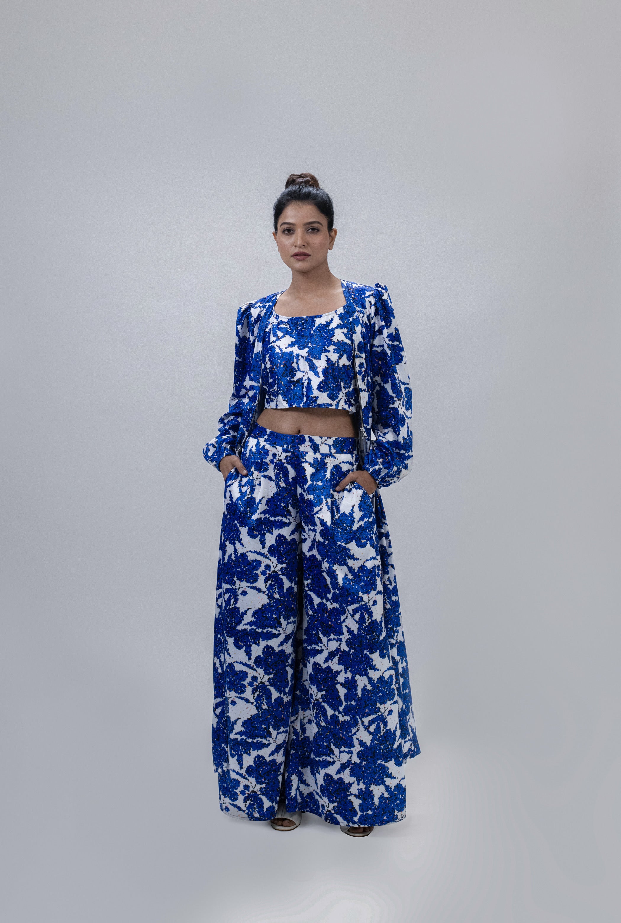 Blue Floral Slit open suit