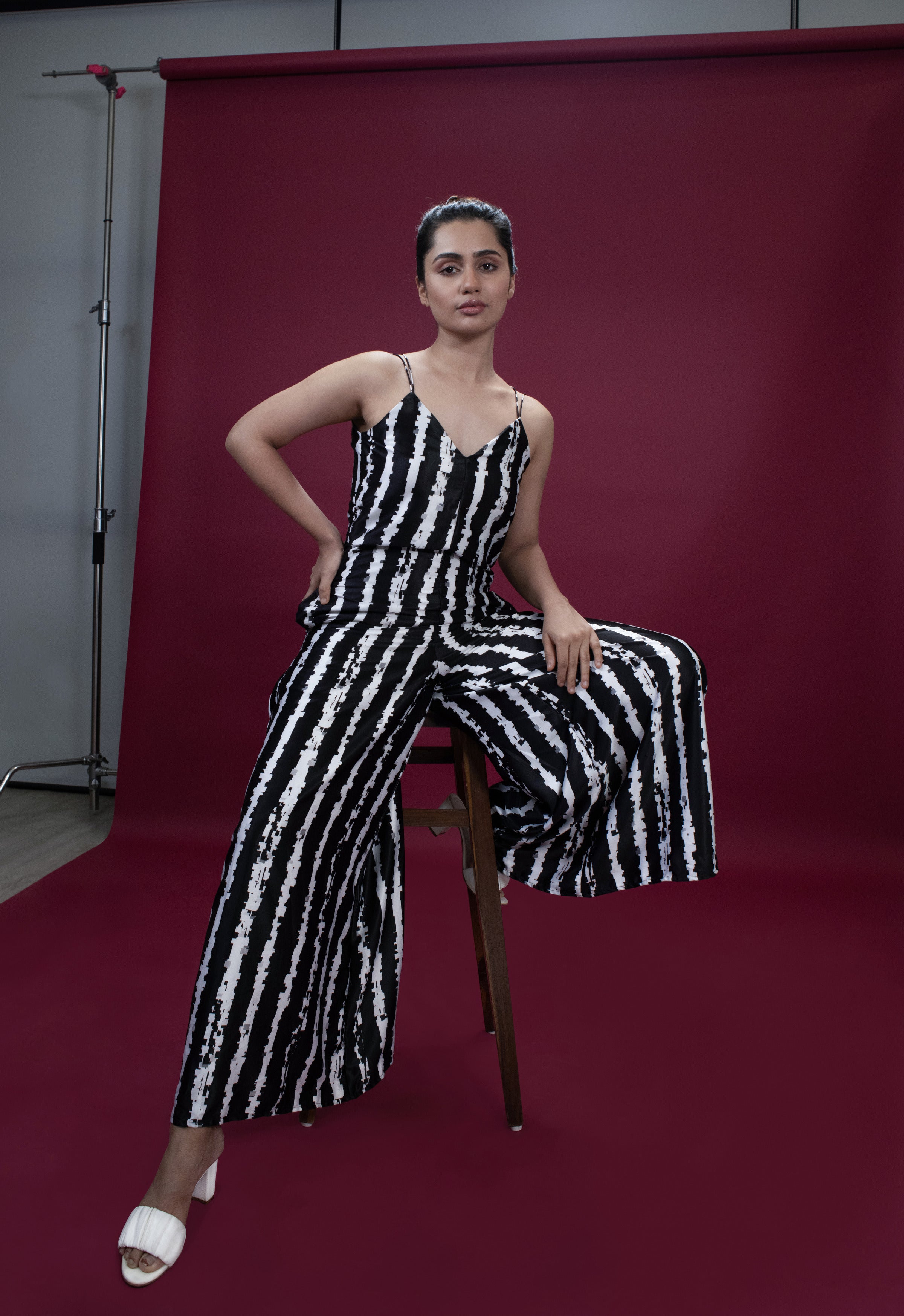 Black Stripes Slip on Jumpsuit